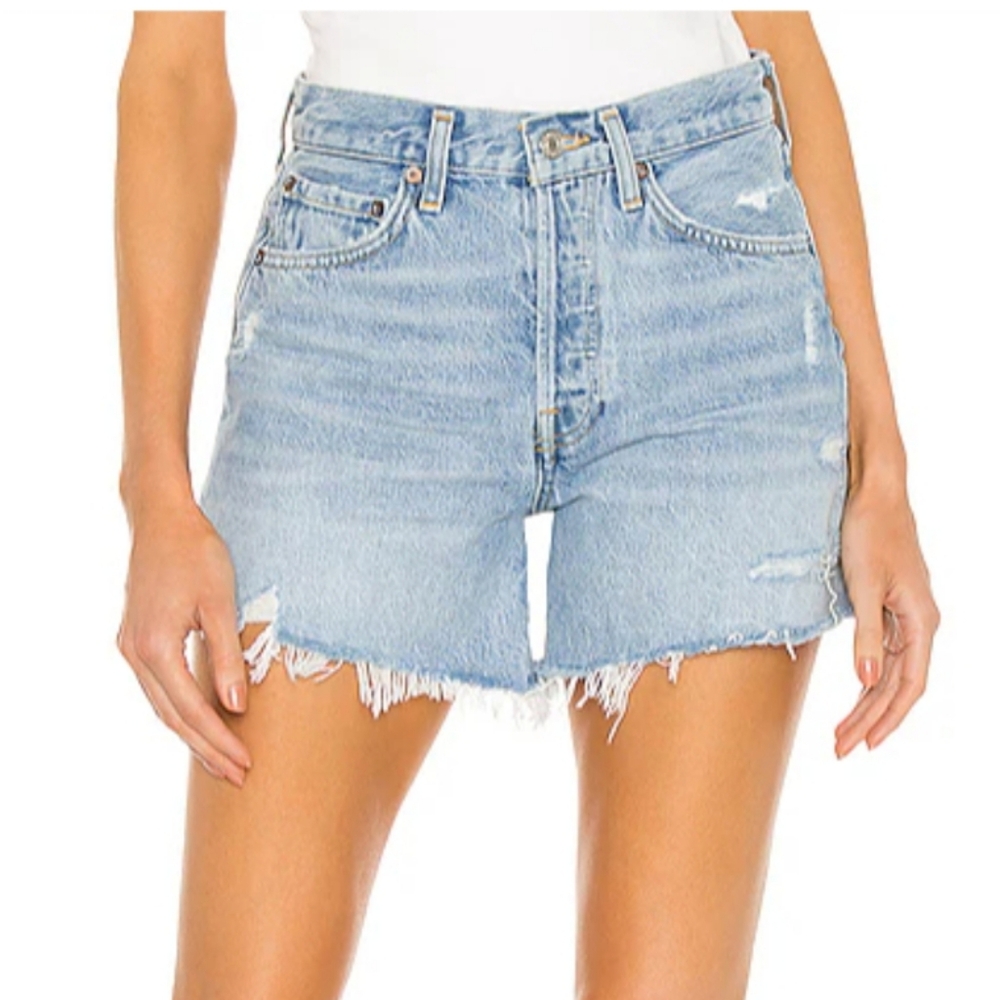 Agolde 24 Long Parker Shorts Distressed button fly cut offs